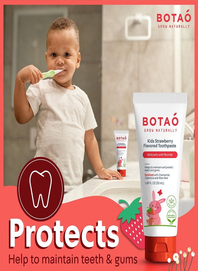 BOTAO Kids Toothpaste | Natural Strawberry Flavored Anticavity Fluoride Toothpaste Maximum Cavity Protection| EWG Verified, Vegan, SLS Free, Safe to Swallow, Aloe Vera (3Pack) - Image 4